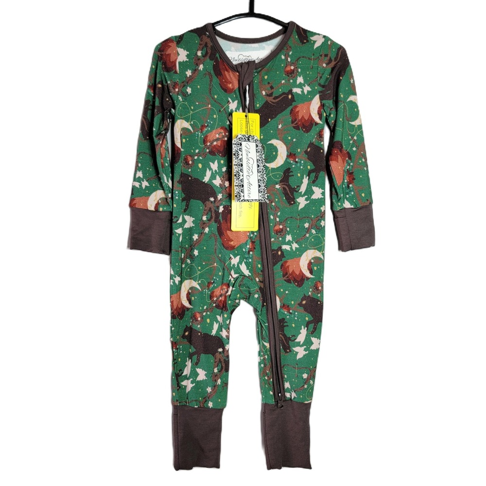 Newblette Attire Bamboo Wolf Zip Romper 3-6‎ Months Pajamas Footie Sleepwear NWT